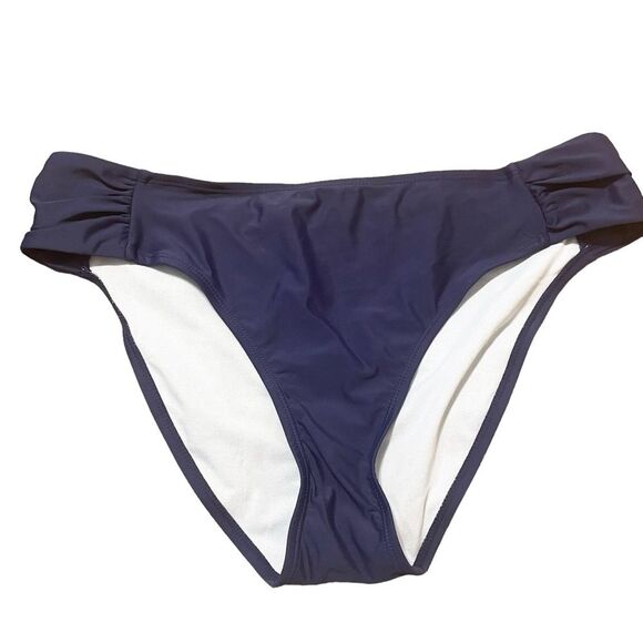 Navy High Waist Hight Cut Leg Ruched Side NWOT Bikini Bottom Women Plus Size XXL - Picture 1 of 7